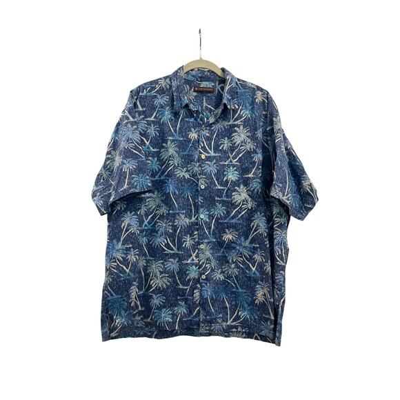 Tori Richards, Hawaii blue palm tree‎ button down large blue shirt cruise - Picture 1 of 3